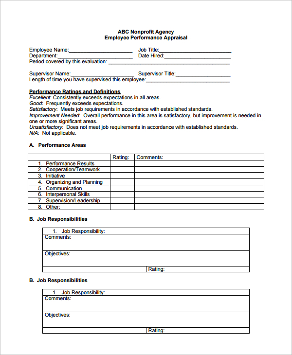 FREE 7  Employee Performance Evaluation Templates in MS Word PDF