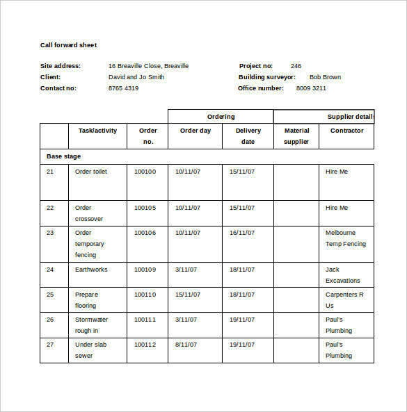 Football Call Sheet Template