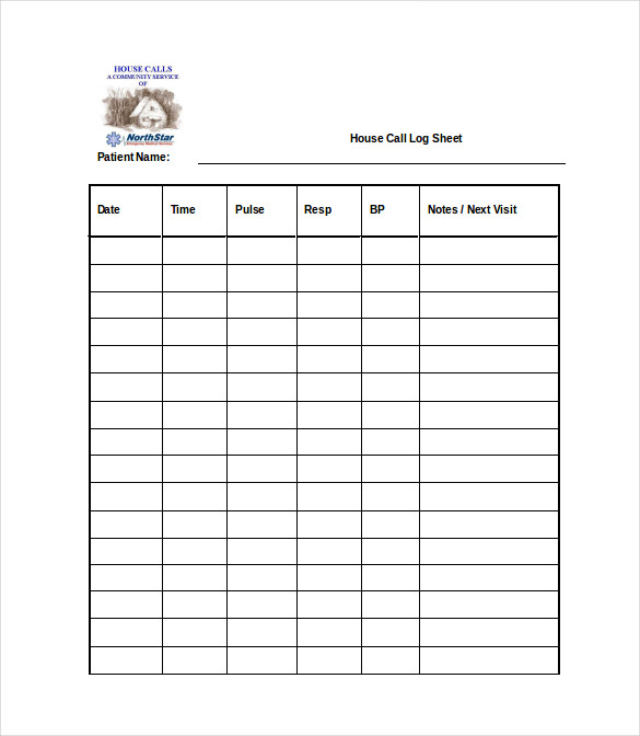 house call log sheet free word template download