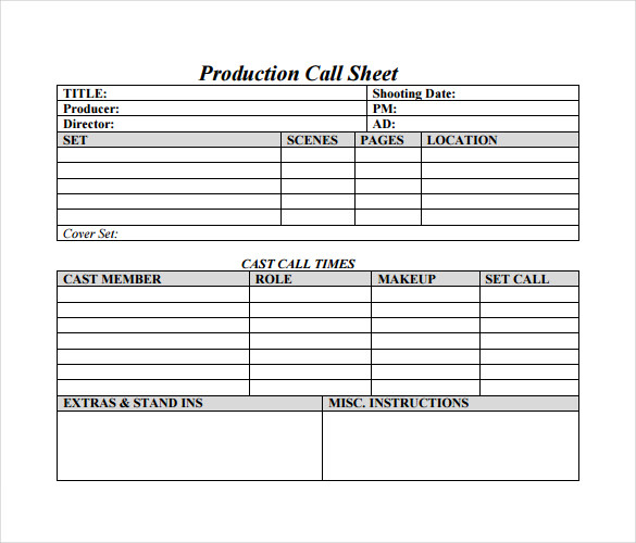 12 Sample Call Sheet Template to Download Sample Templates