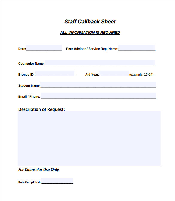 staff callback sheet pdf free download 