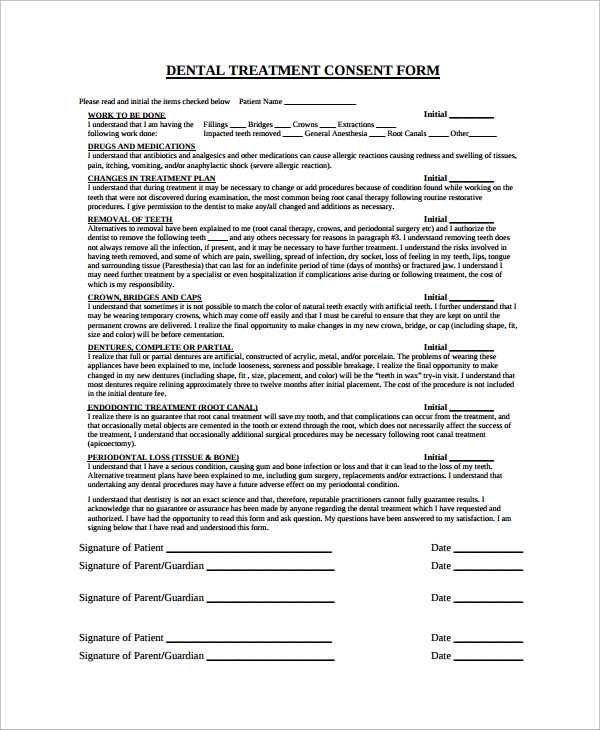 Free Printable Dental Consent Forms