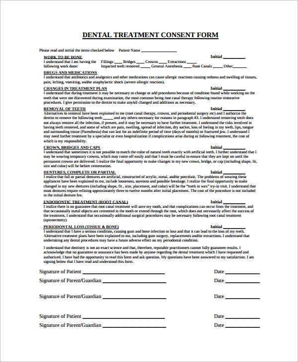 FREE 6 Sample Dental Consent Forms In PDF