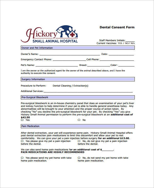 dental consent form sample
