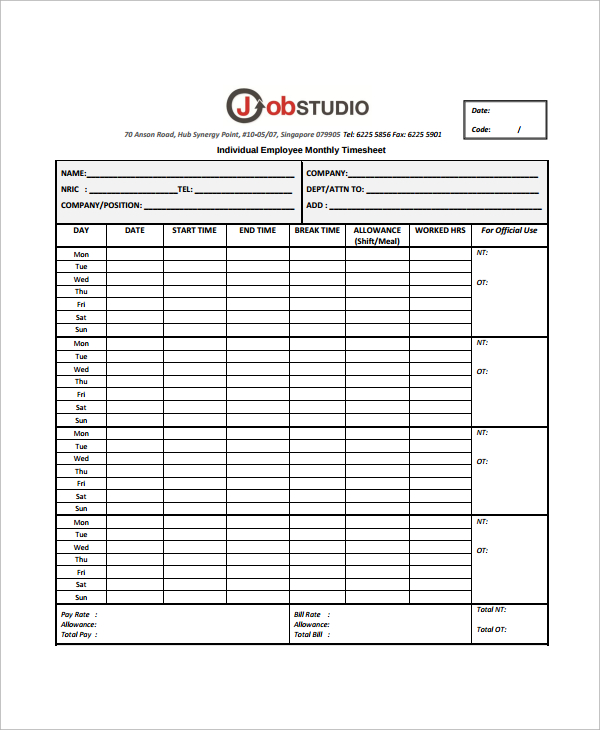 for employees form contract Employee  in Timesheet  Sample Excel,  Word, PDF 11 Documents