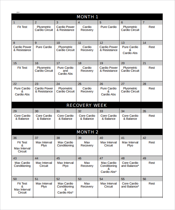 workout calendar example 