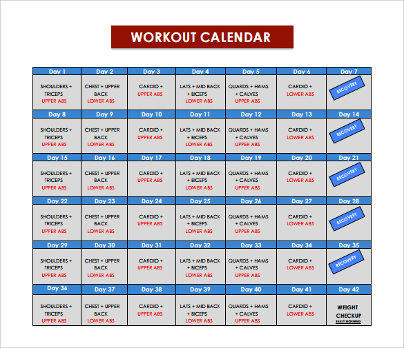 FREE 10+ Sample Workout Calendar Templates in PDF MS Word