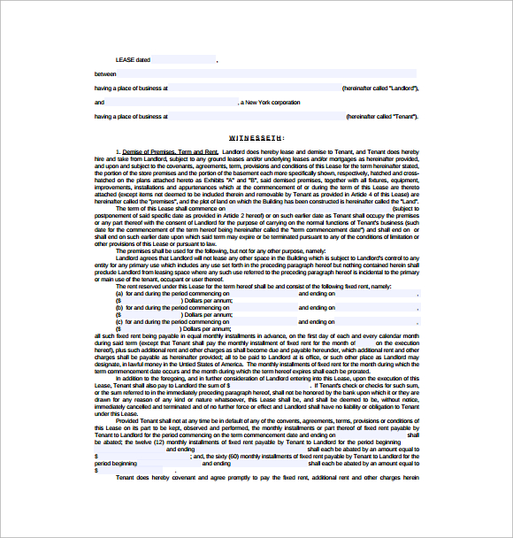 commercial lease form template