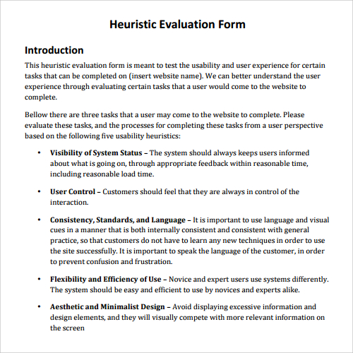 heuristic evaluation form template