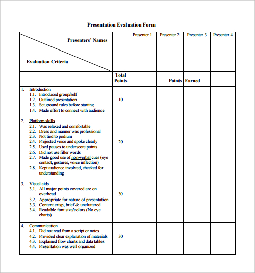 presentation evaluation template download