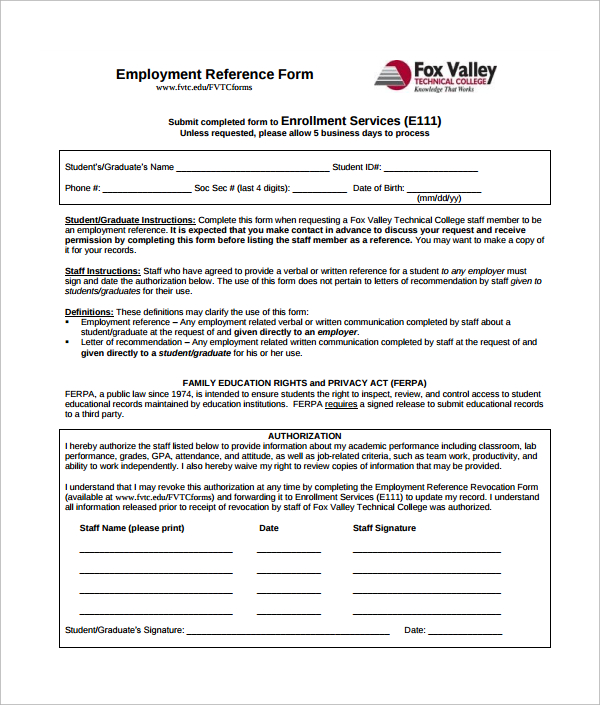 employment reference authorization form