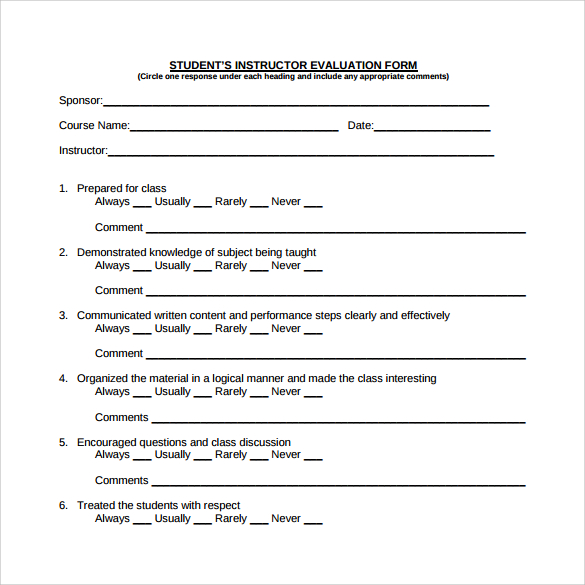 student instructor evaluation form