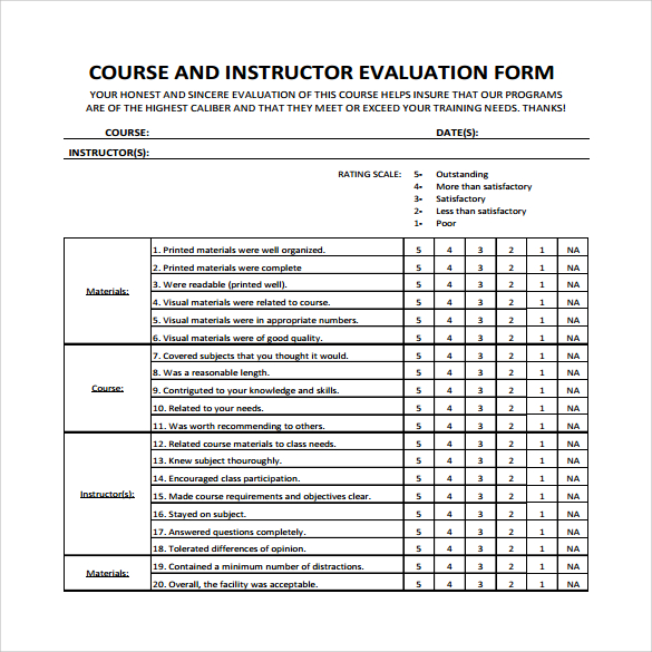 FREE 7 Sample Instructor Evaluation Form Templates In PDF