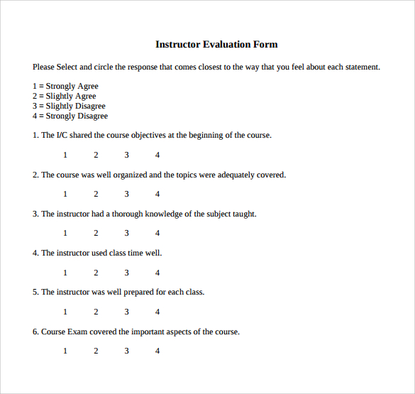 Free 7 Sample Instructor Evaluation Form Templates In Pdf 8284