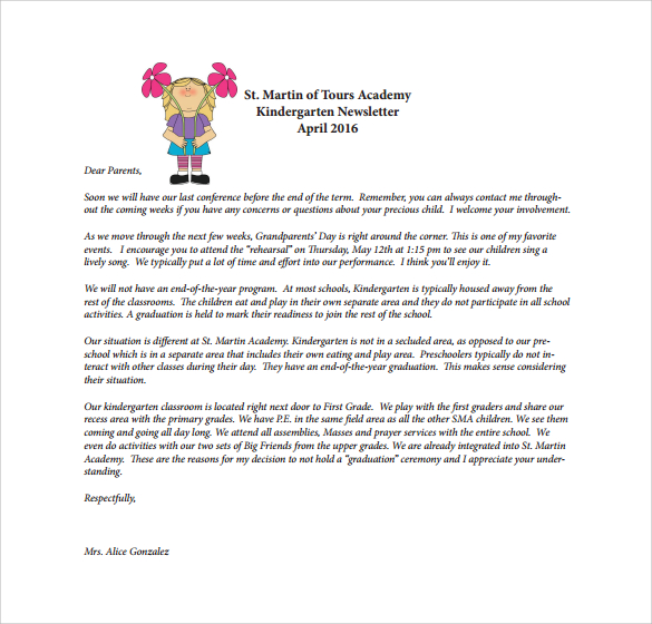 sample kindergarten newsletter template