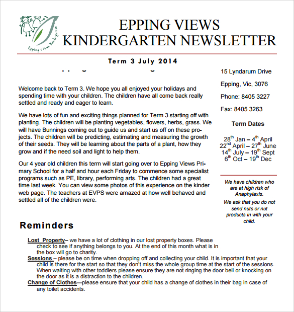 epping views kindergarten newsletter