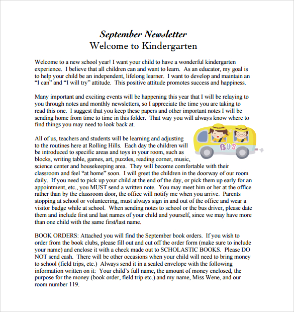 kindergarten september newsletter template