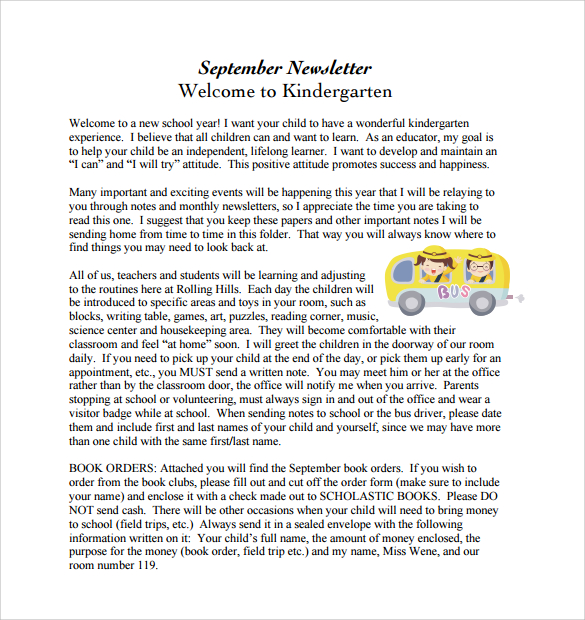 sample of parent newsletter for preschool