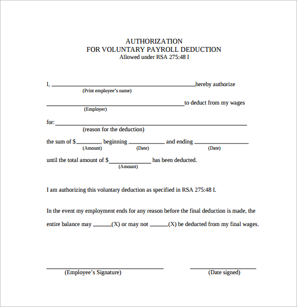 authorization for voluntary payroll deduction form