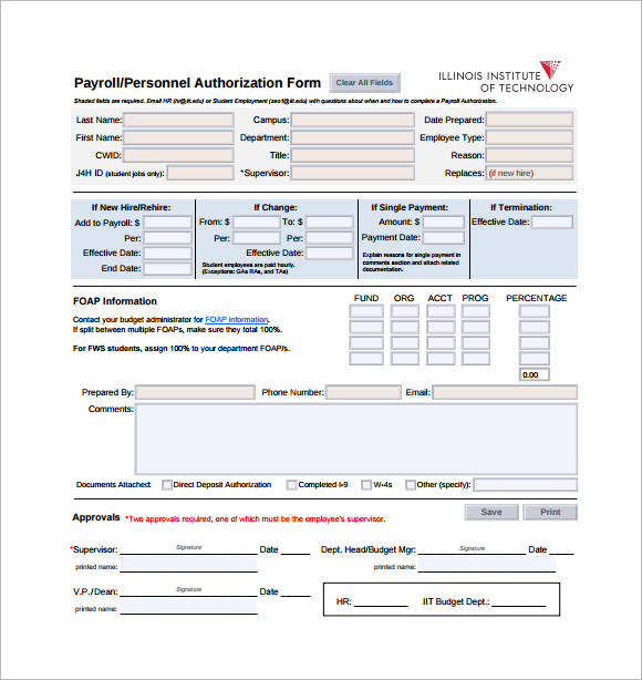 payroll personnel authorization form