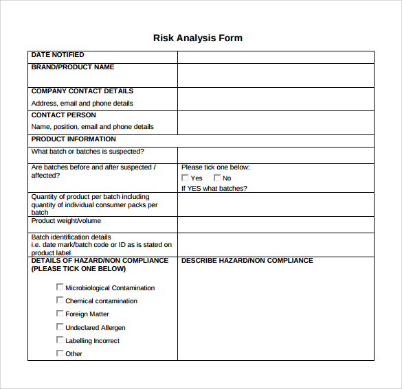 Risk Analysis Form