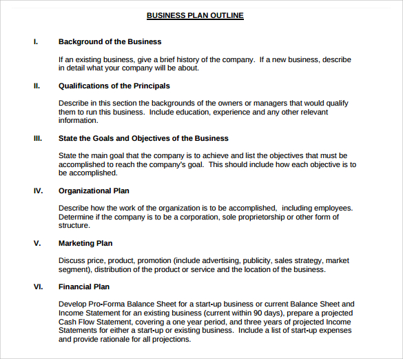 business plan outline template free