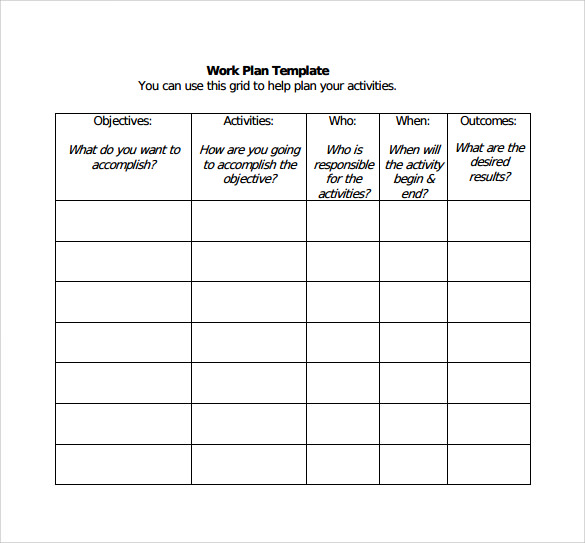 format of work plan template