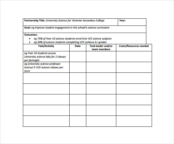 partnership work plan template