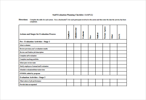 self evaluation planning checklist template