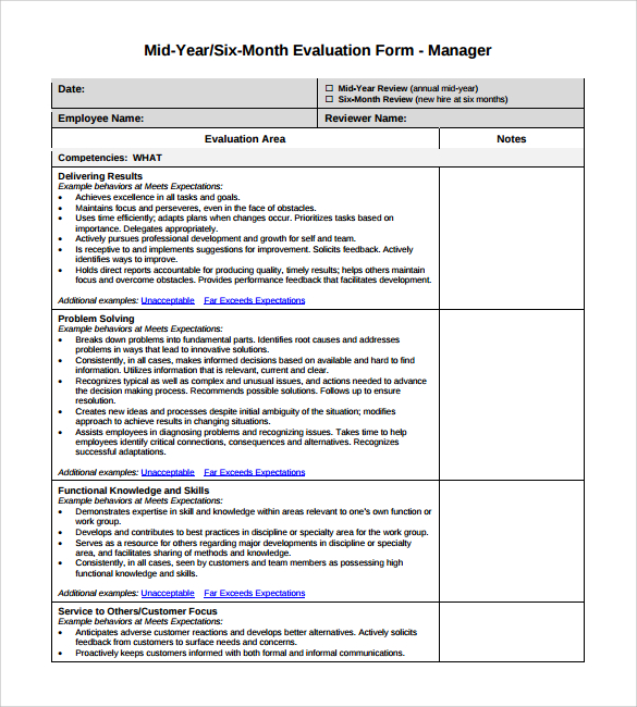 sample supervisor evaluation form