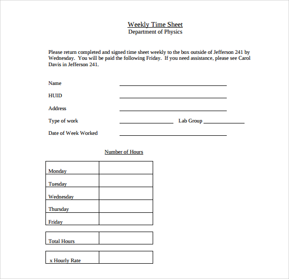 example of weekly timesheet template