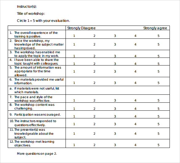 FREE 10 Sample Workshop Evaluation Forms In PDF