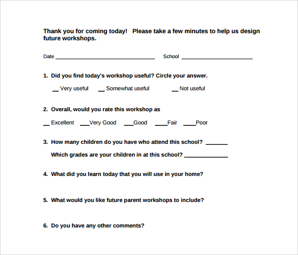 workshop evaluation form download