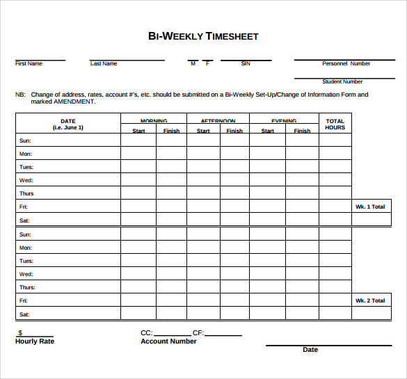 Printable Biweekly Timesheet