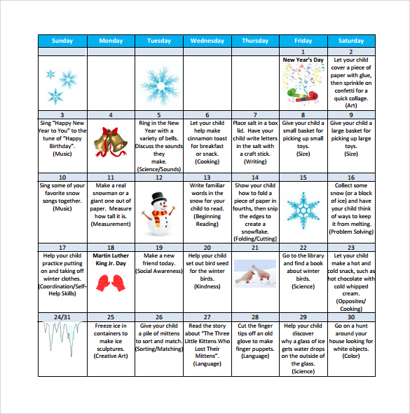 FREE 15+ Sample Preschool Calendar Templates in Google Docs MS Word