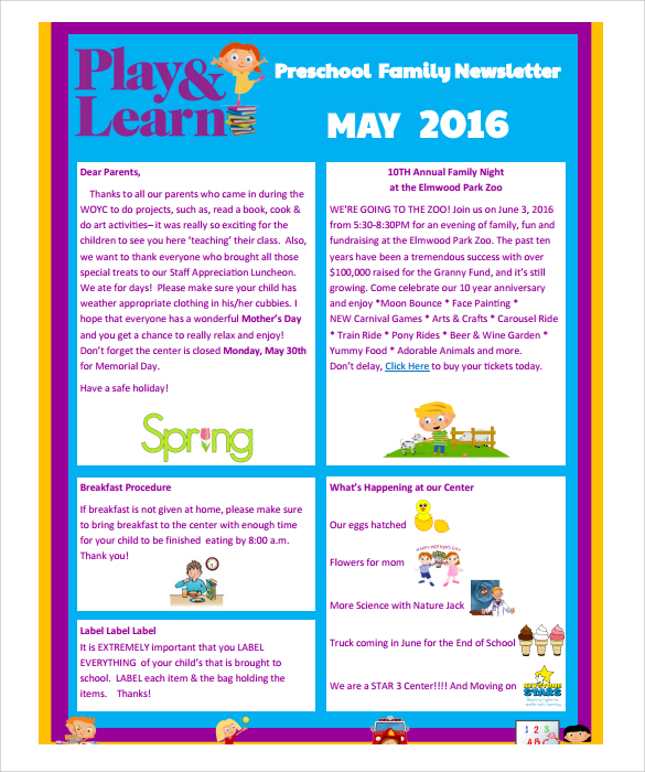 editable templates for preschool parent newsletter