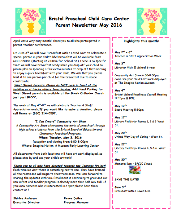 clover preschool newsletter