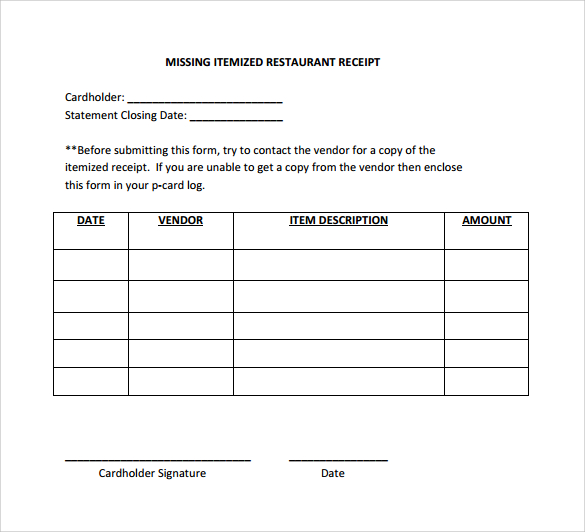 10 Sample Itemized Receipt Templates to Download  Sample 