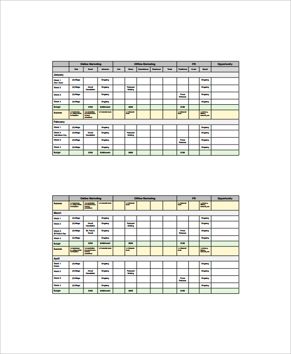 small business marketing schedule template