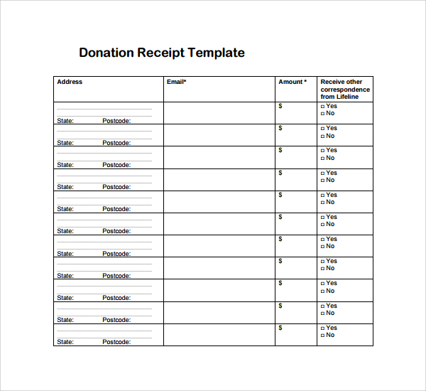 donation receipt template 