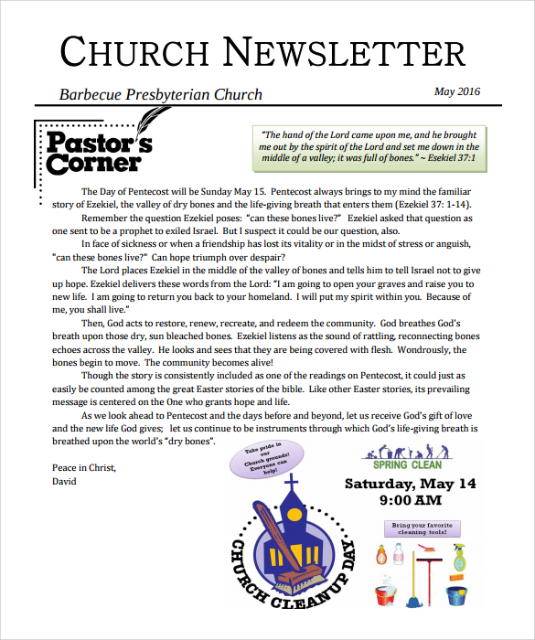 free church newsletter template