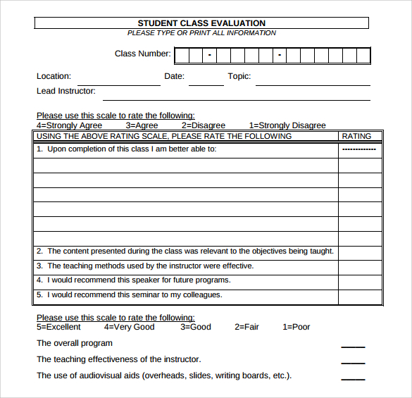 download class evaluation template