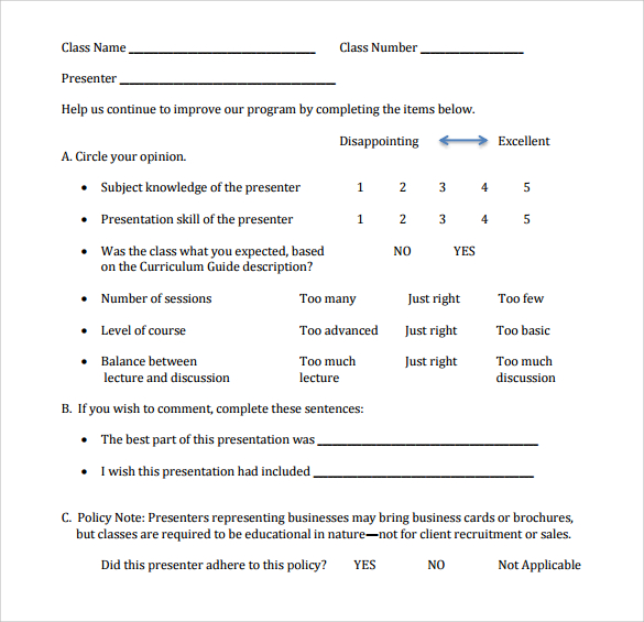 class evaluation template1
