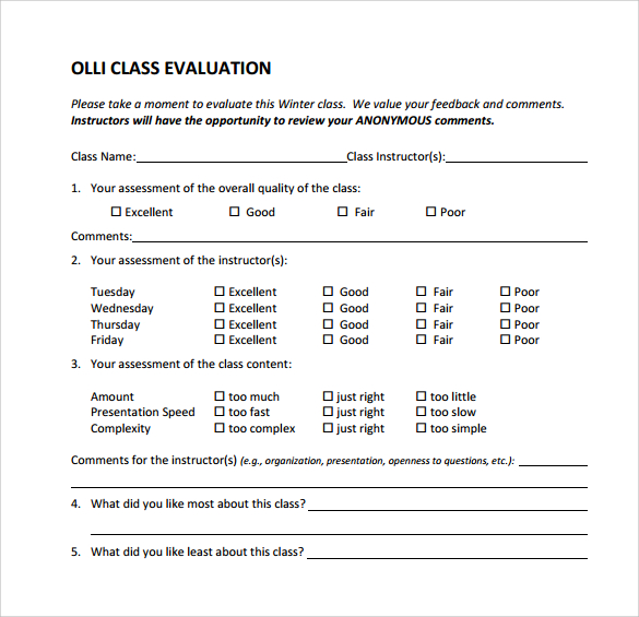 Printable Childbirth Class Evaluation Form Printable Forms Free Online