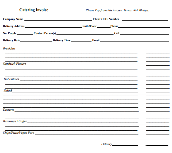 printable catering invoice template