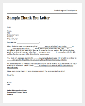 Thank You Letter for Gift Amount PDF Template Free Download