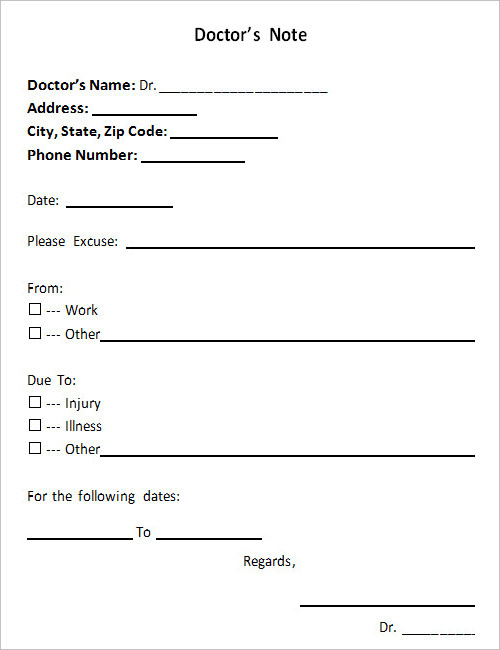 sample doctors note template