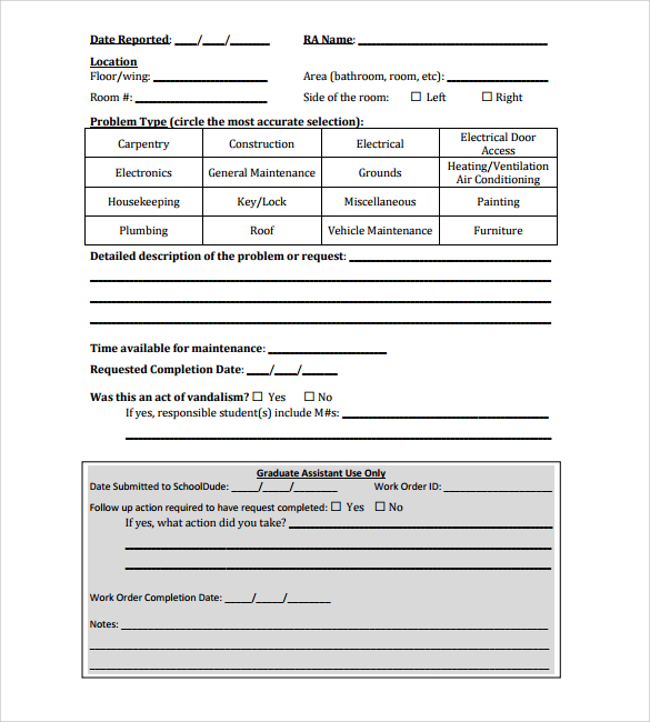 construction work order request form