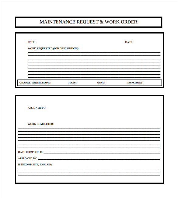 sample maintenance work order form