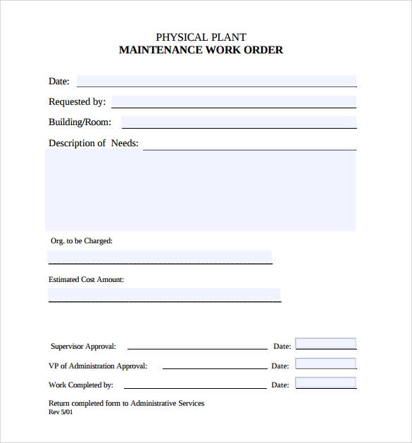 FREE 8+ Sample Maintenance Work Order Forms in PDF